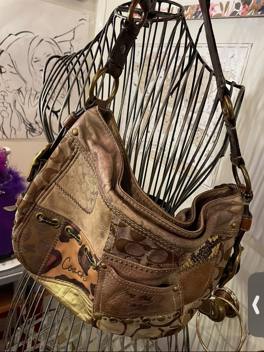 Coach Patchwork Brown & Gold Hobo Shoulder Bag